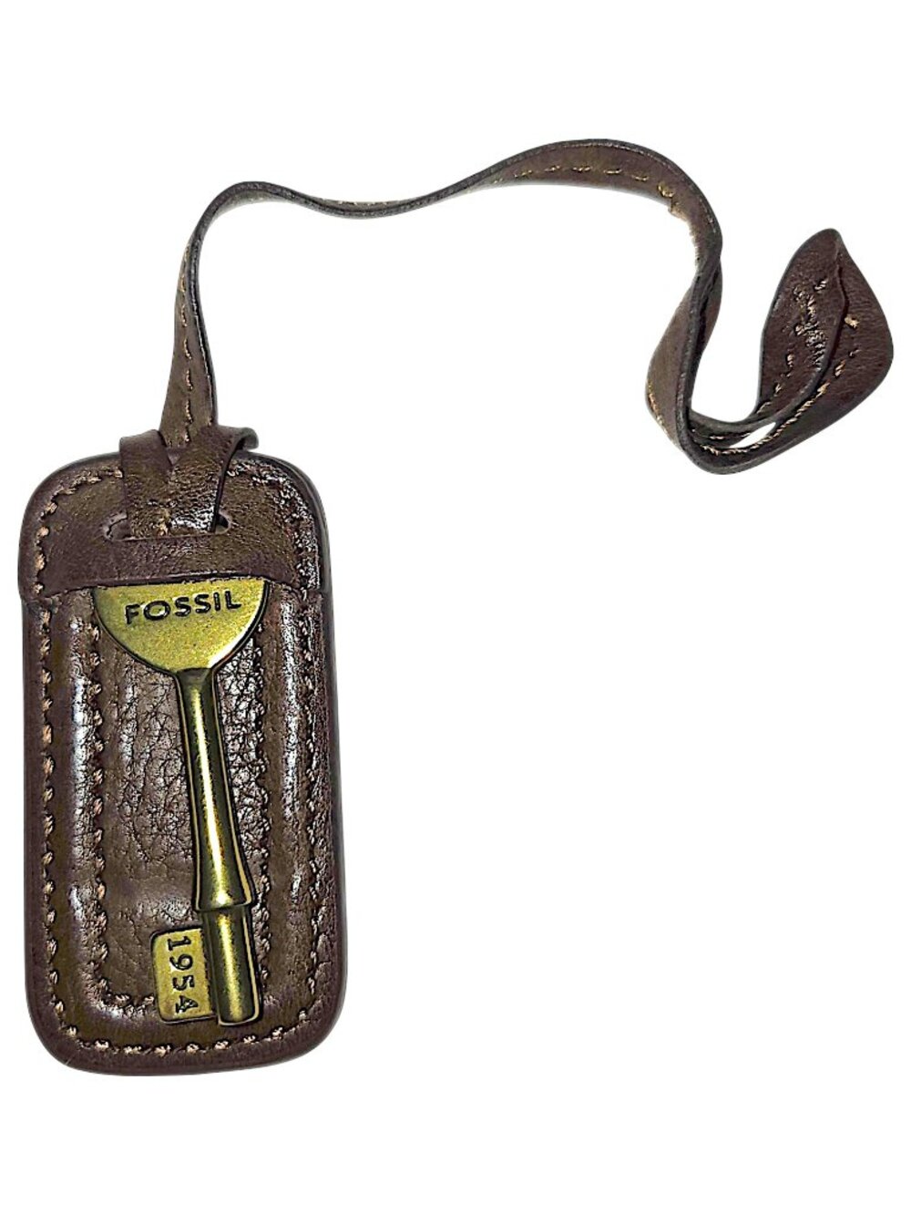 Fossil Large Leather Bag Charm Brown Brass Key Fob 1954 Accessory